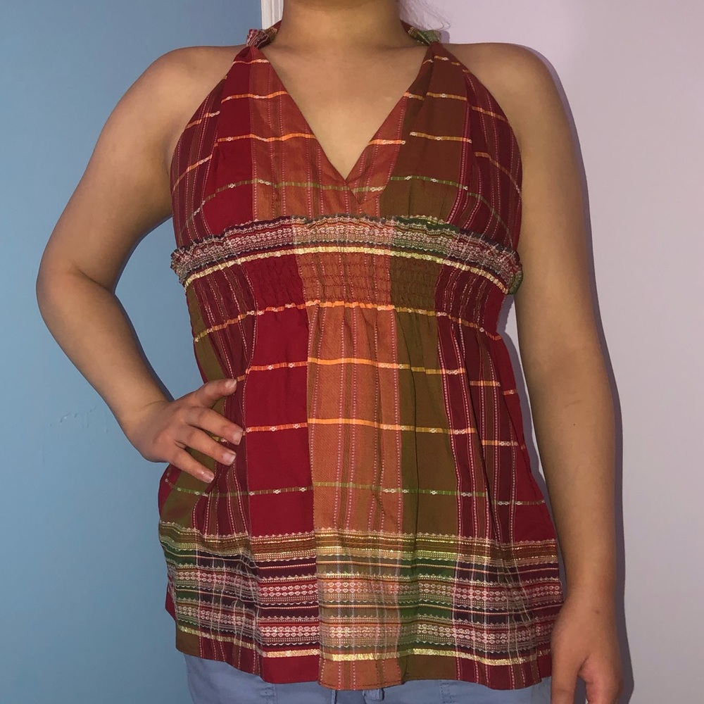 BCBGMAXAZRIA V Neck Halter Top Cotton (New w Tags)